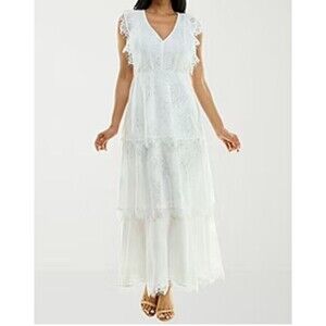 Premier Amour White Tiered Lace Maxi Dress Sleeveless Womens Size 6